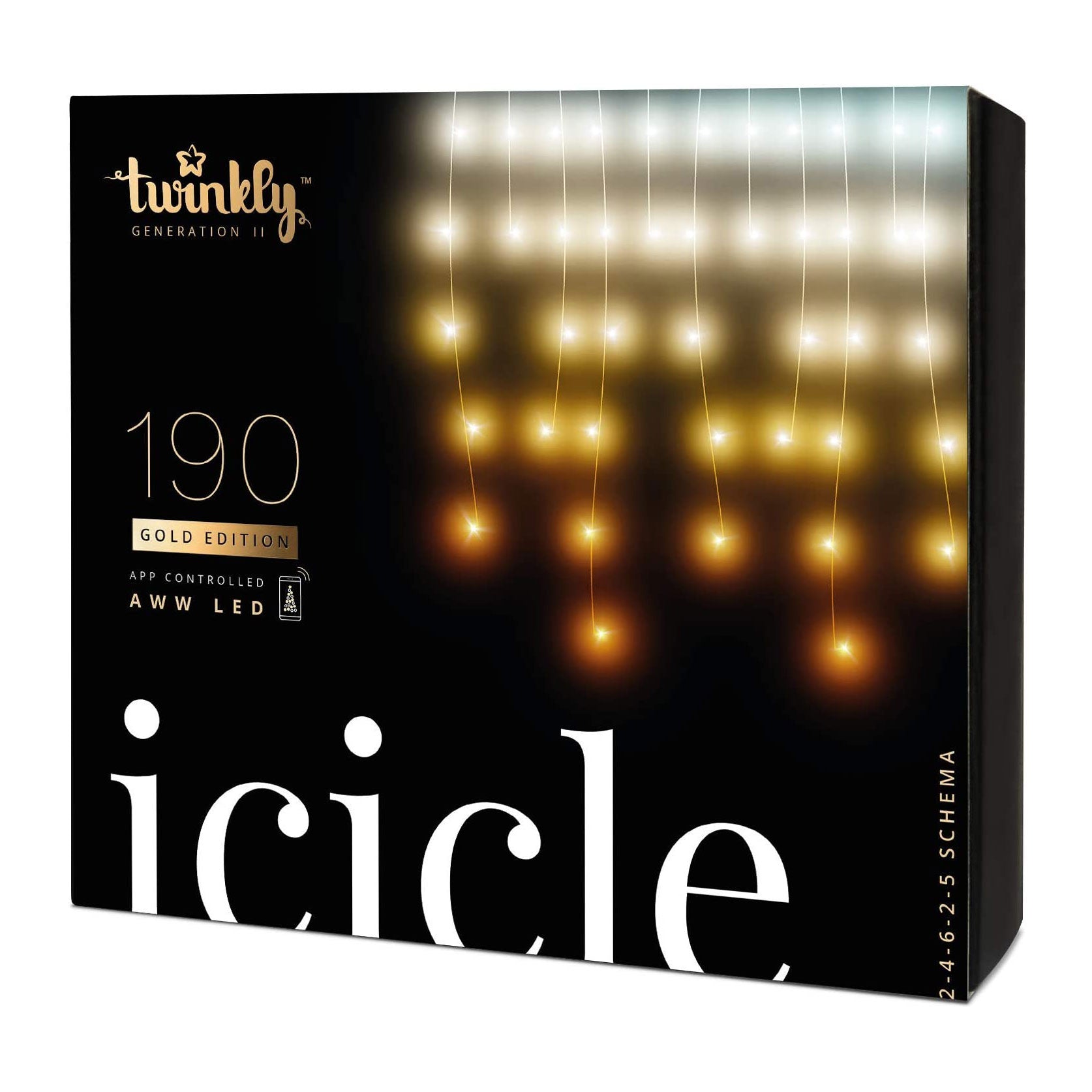 Twinkly Smart Decorations 190 LED Amber/White Icicle Lights w/ USB Music Dongle