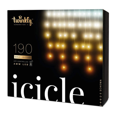 Twinkly Smart Decorations 190 LED Amber/White Icicle Lights w/ USB Music Dongle