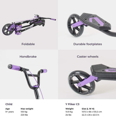 Yvolution Y Fliker Carver C5 Kids/Adult Foldable Wiggle Drifting Scooter, Purple