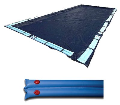 Swimline Silv/Black 25x40 Rectangle Inground Pool Cover + 18) Winter Water Tubes
