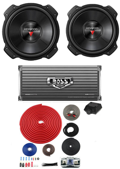 2) Kenwood 12" 2000 Watt Subs + Boss 4000 Watt Monoblock Amplifier + Wiring Kit