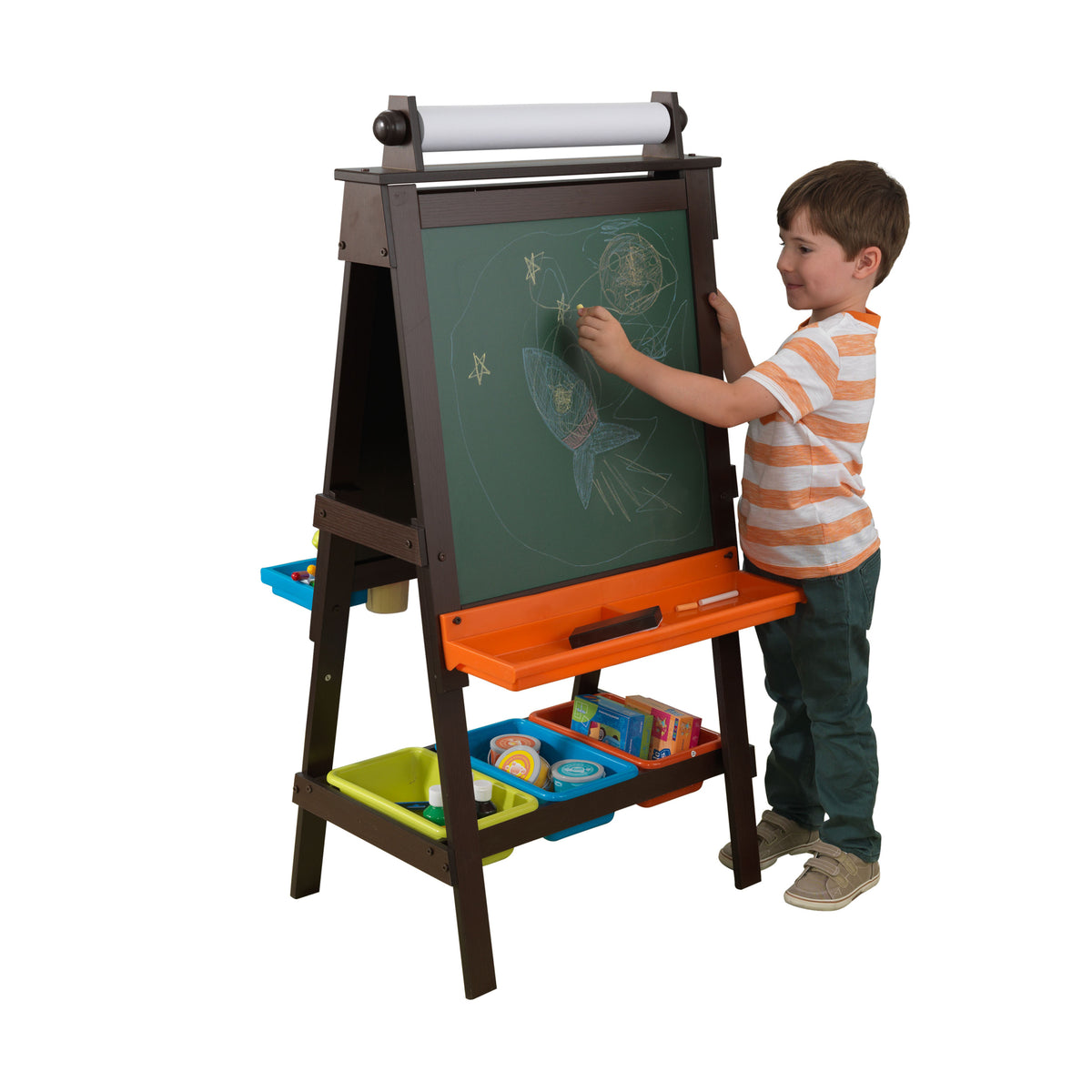KidKraft Chalkboard & Whiteboard Art Easel with Paper Roll, Espresso (Open Box)