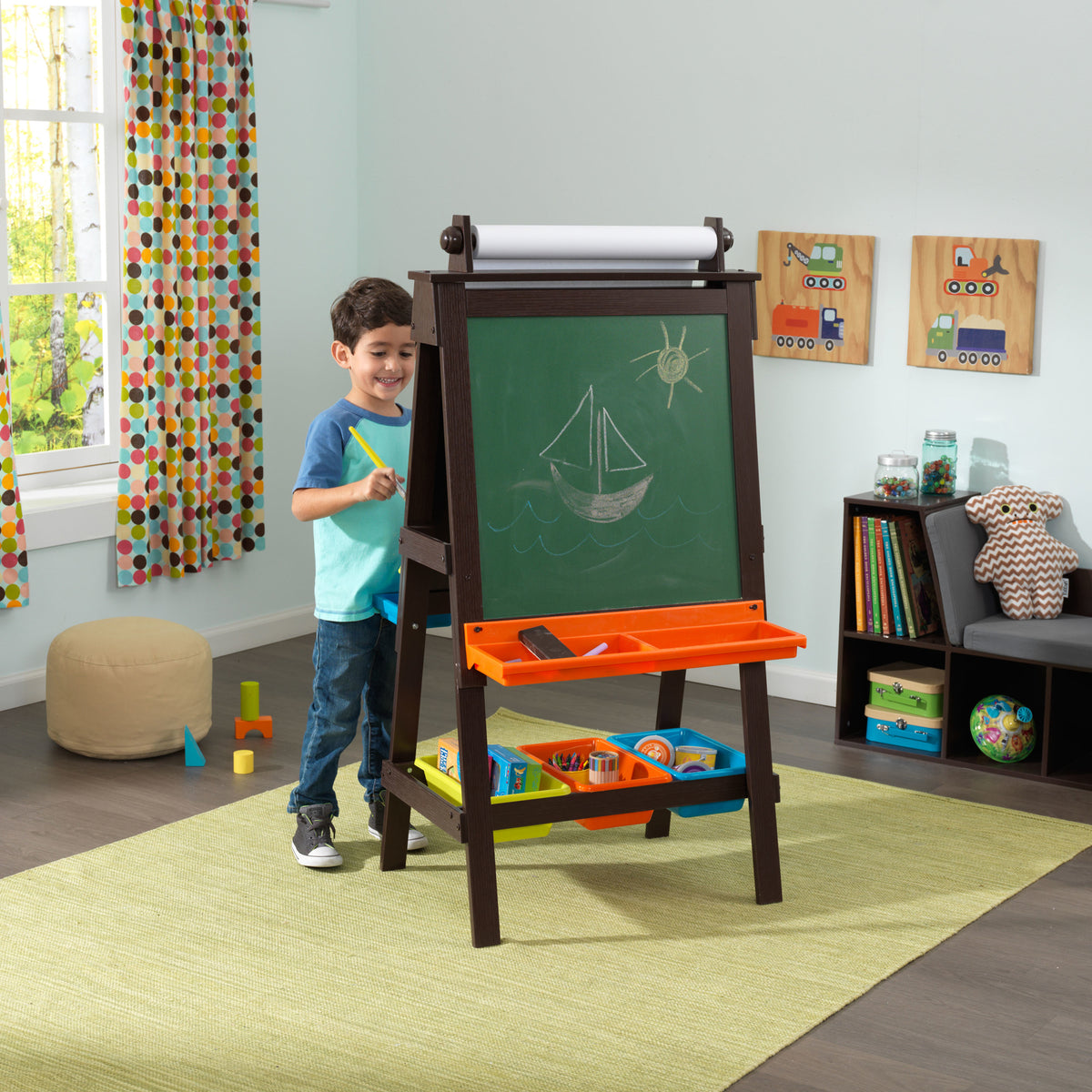 KidKraft Chalkboard & Whiteboard Art Easel with Paper Roll, Espresso (Open Box)