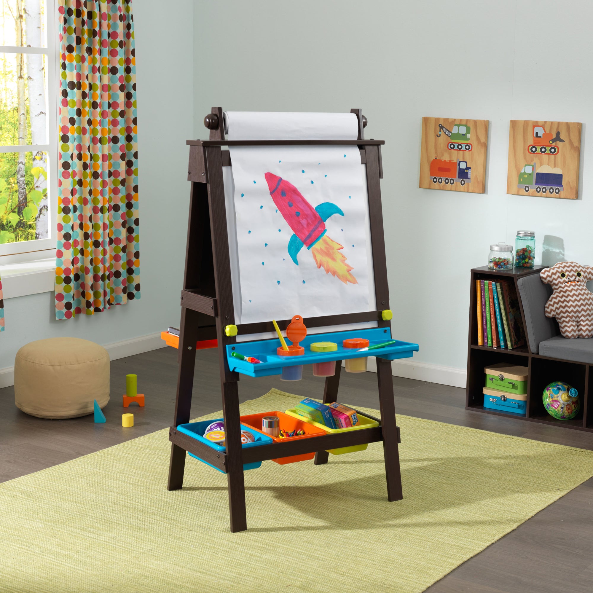 KidKraft Chalkboard & Whiteboard Art Easel with Paper Roll, Espresso (Open Box)