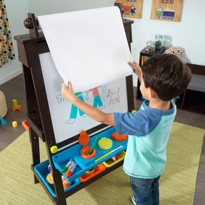 KidKraft Chalkboard & Whiteboard Art Easel with Paper Roll, Espresso (Open Box)