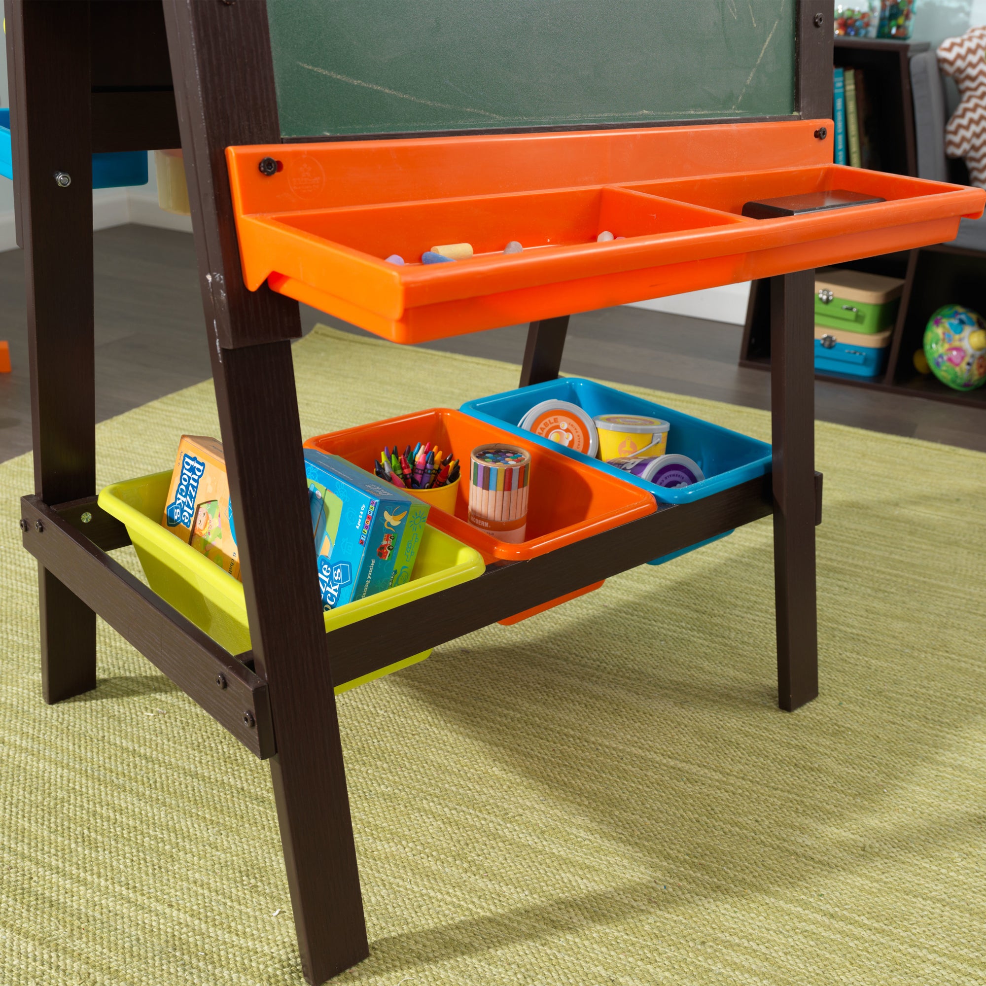 KidKraft Chalkboard & Whiteboard Art Easel with Paper Roll, Espresso (Open Box)