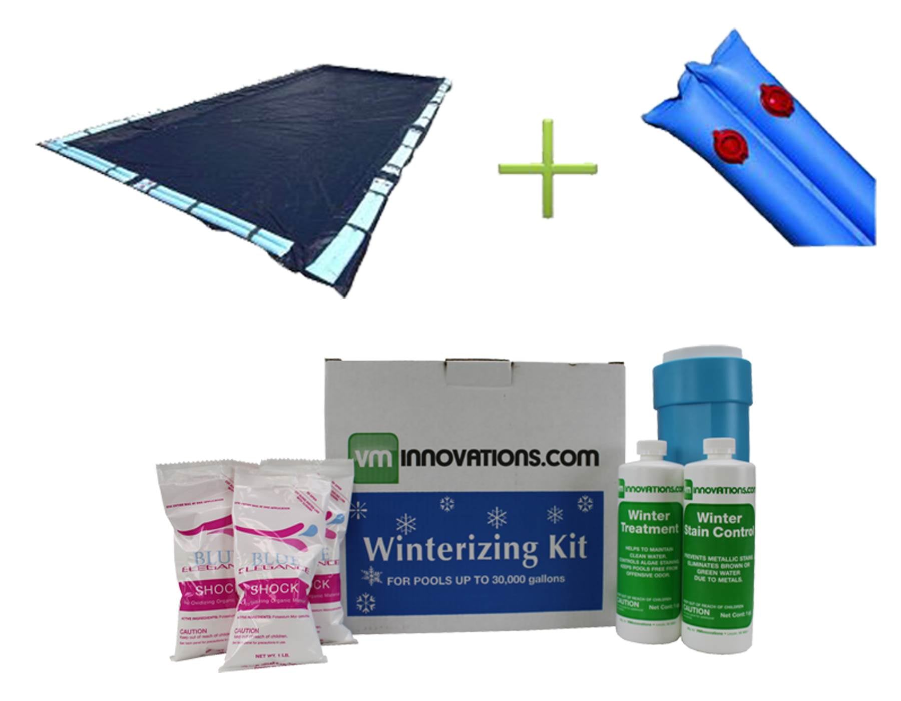 Swimline 18x36' Rectangular Inground Pool Cover + Water Tubes + Winterizing Kit