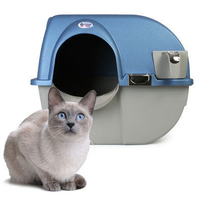 Omega Paw PR-RA15-1 Roll 'N Clean Self Cleaning Litter Box, Regular, Pearl Blue