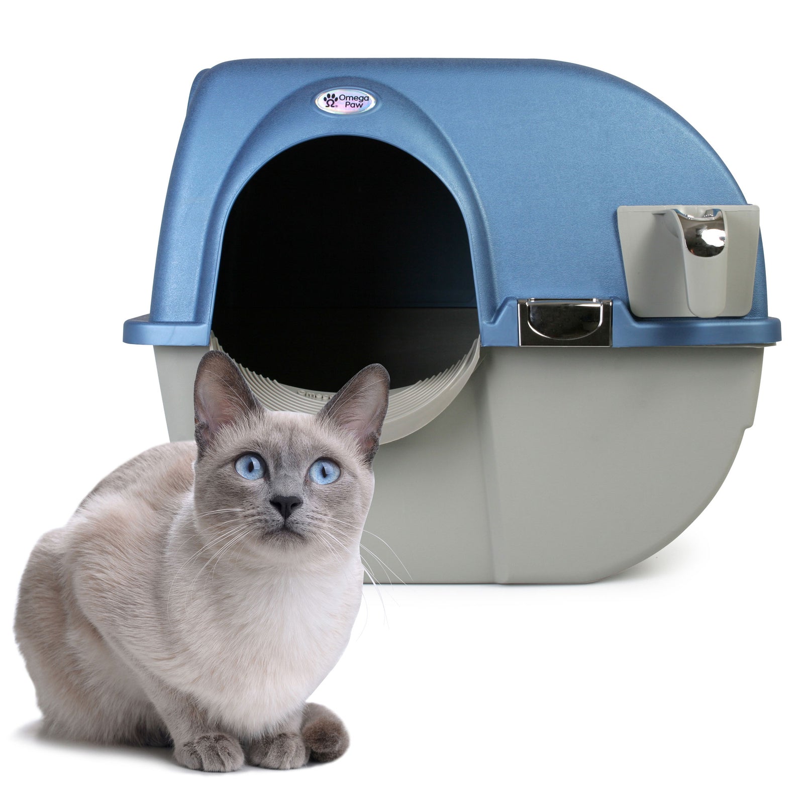 Omega Paw PR-RA15-1 Roll 'N Clean Self Cleaning Litter Box, Regular, Pearl Blue - VMInnovations