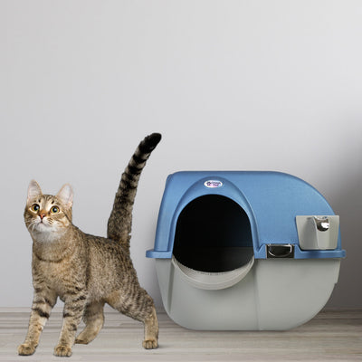 Omega Paw PR-RA15-1 Roll 'N Clean Self Cleaning Litter Box, Regular, Pearl Blue