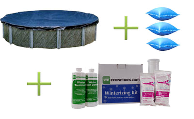 Swimline 24' Round Above Ground Pool Cover + 3) Air Pillows + Winter Closing Kit