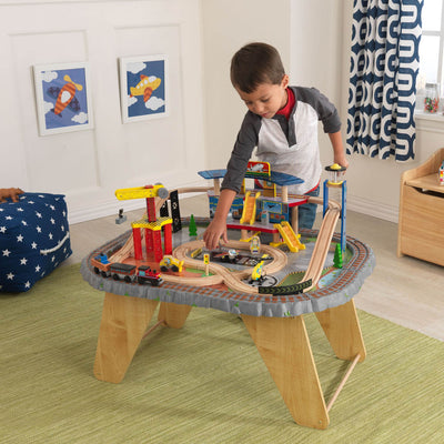 KidKraft Kids 58 Piece Transportation Station Wood Train Play Set Activity Table