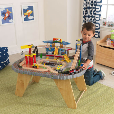 KidKraft Kids 58 Piece Transportation Station Wood Train Play Set Activity Table
