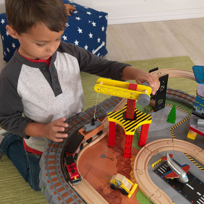 KidKraft Kids 58 Piece Transportation Station Wood Train Play Set Activity Table