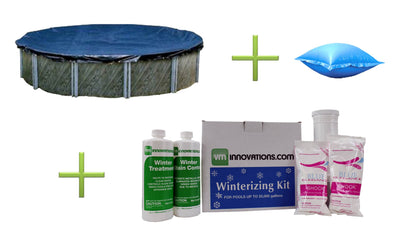 Blue 21' Round Above Ground Pool Cover + 4' x 8' Air Pillow + Winterizing Kit