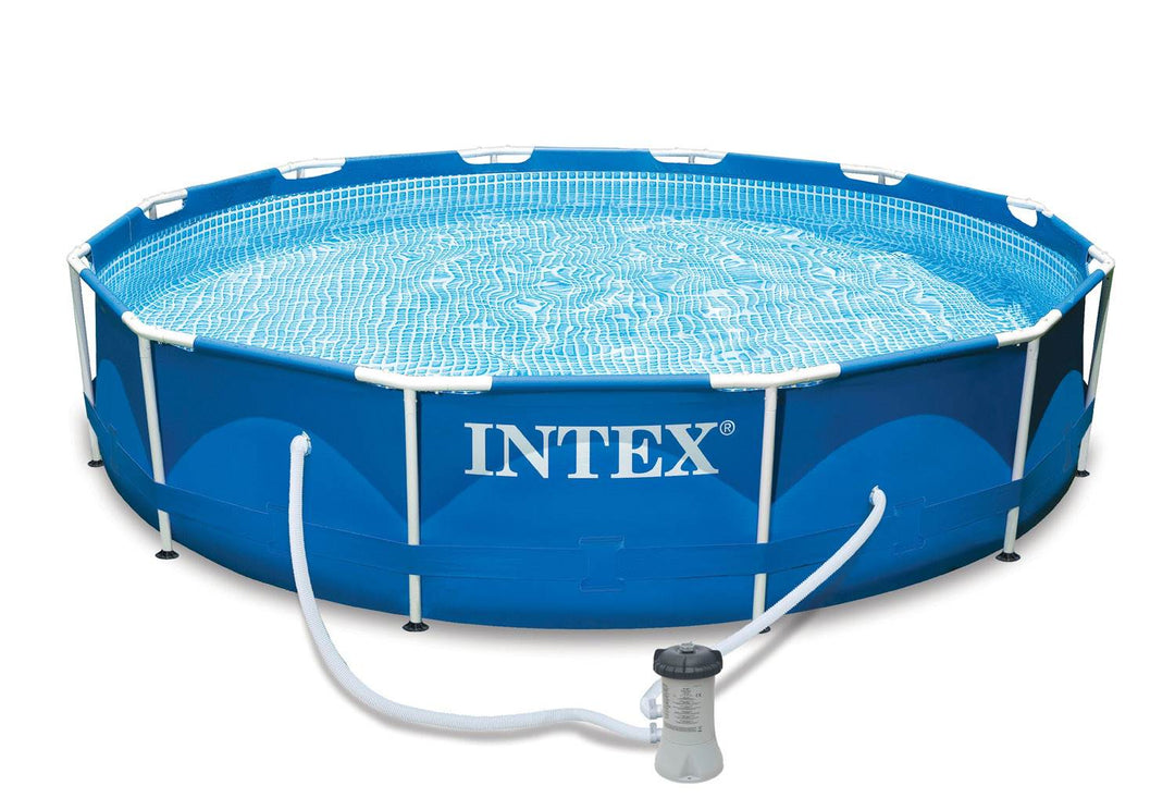 Intex 12ft x 30in Metal Frame Above Ground Round Family Swimming Pool Set & Pump