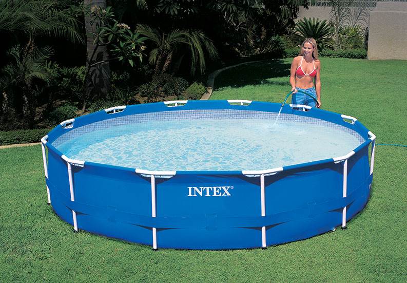 Intex 12ft x 30in Metal Frame Above Ground Round Family Swimming Pool Set & Pump