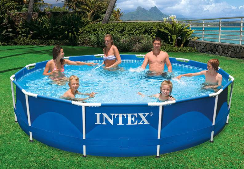 Intex 12ft x 30in Metal Frame Above Ground Round Family Swimming Pool Set & Pump