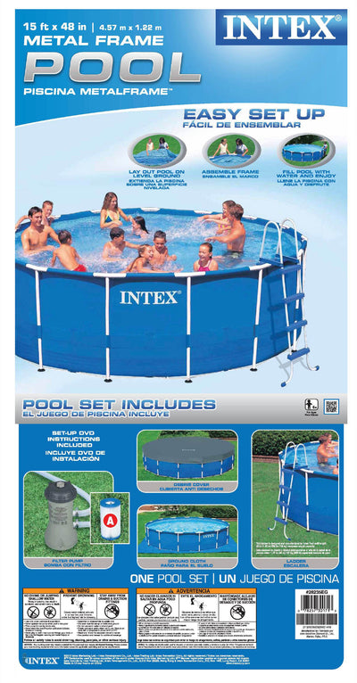 Intex 15 Feet x 48 Inches Metal Frame Pool Set w/ Ladde and Pump (Open Box)