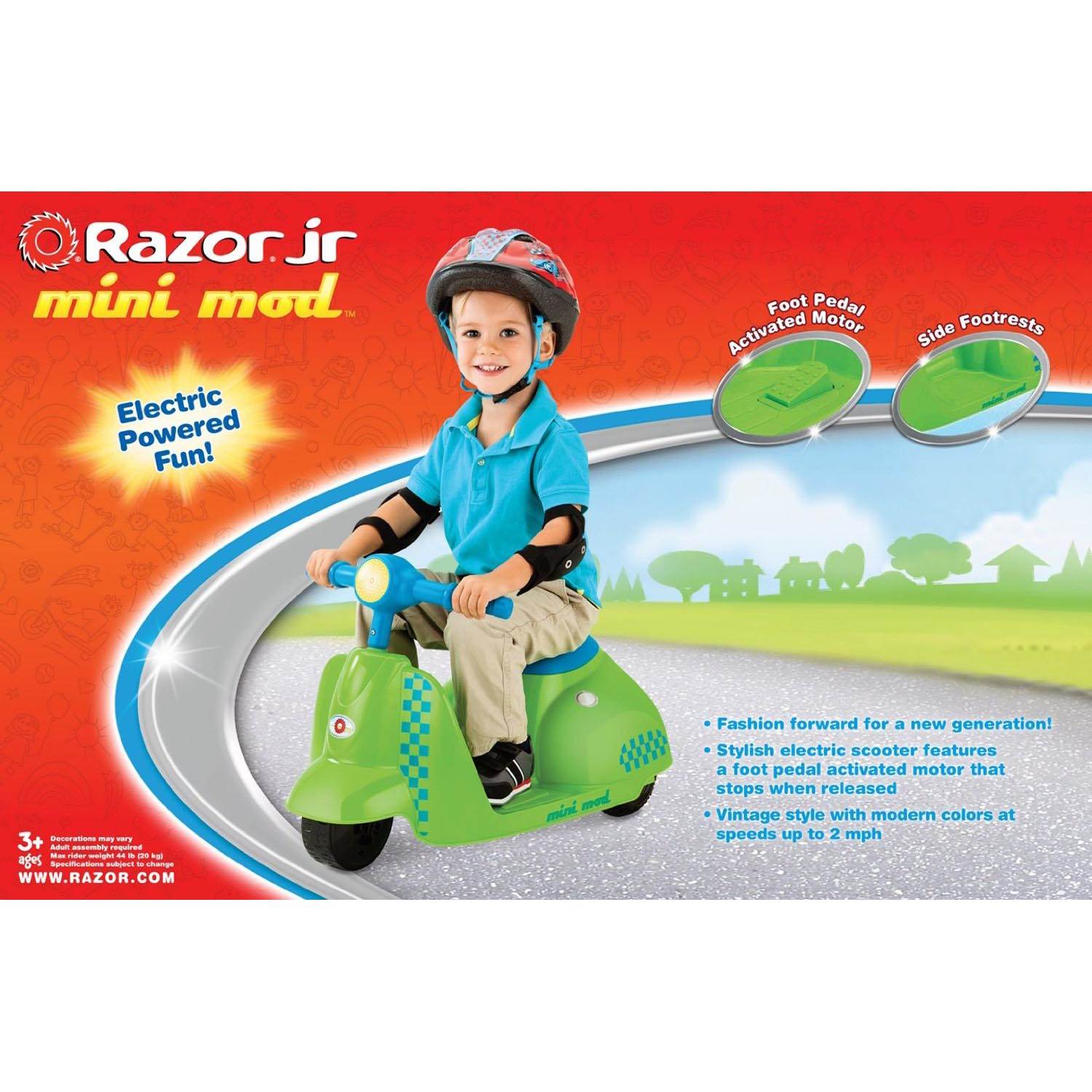 Razor Jr. Mini Mod Electric Scooter Rid-On Little Kids Moped, Green - Open Box