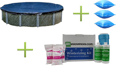 Swimline 28' Round Pool Cover + 3) 4'x4' Air Closing Pillows + Winterizing Kit