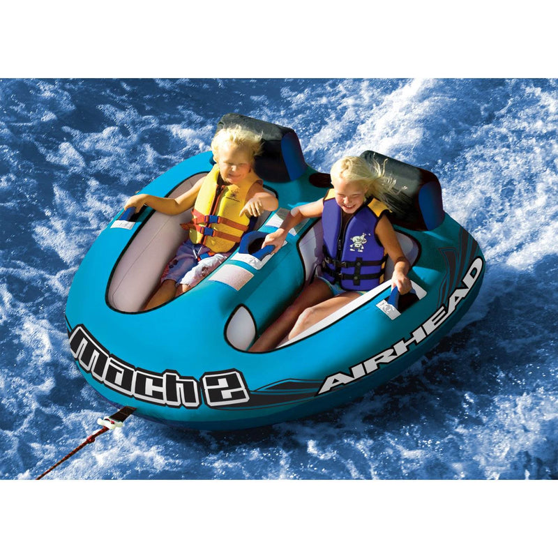 Airhead  Mach 2 Inflatable 2 Rider Cockpit Lake Water Towable Tube, Blue (Used)