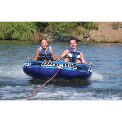 Airhead  Mach 2 Inflatable 2 Rider Cockpit Lake Water Towable Tube, Blue (Used) - VMInnovations