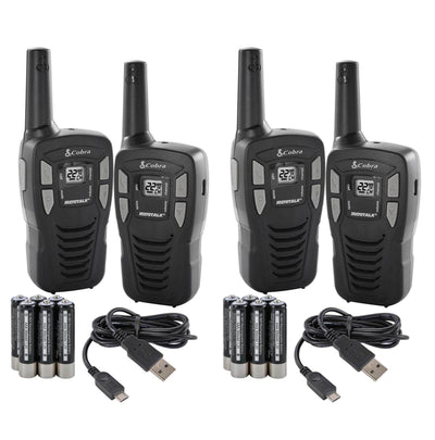 (4) COBRA 16 Mile 22 Ch FRS/GMRS Walkie Talkie 2-Way Radios w/USB Cable | CXT145