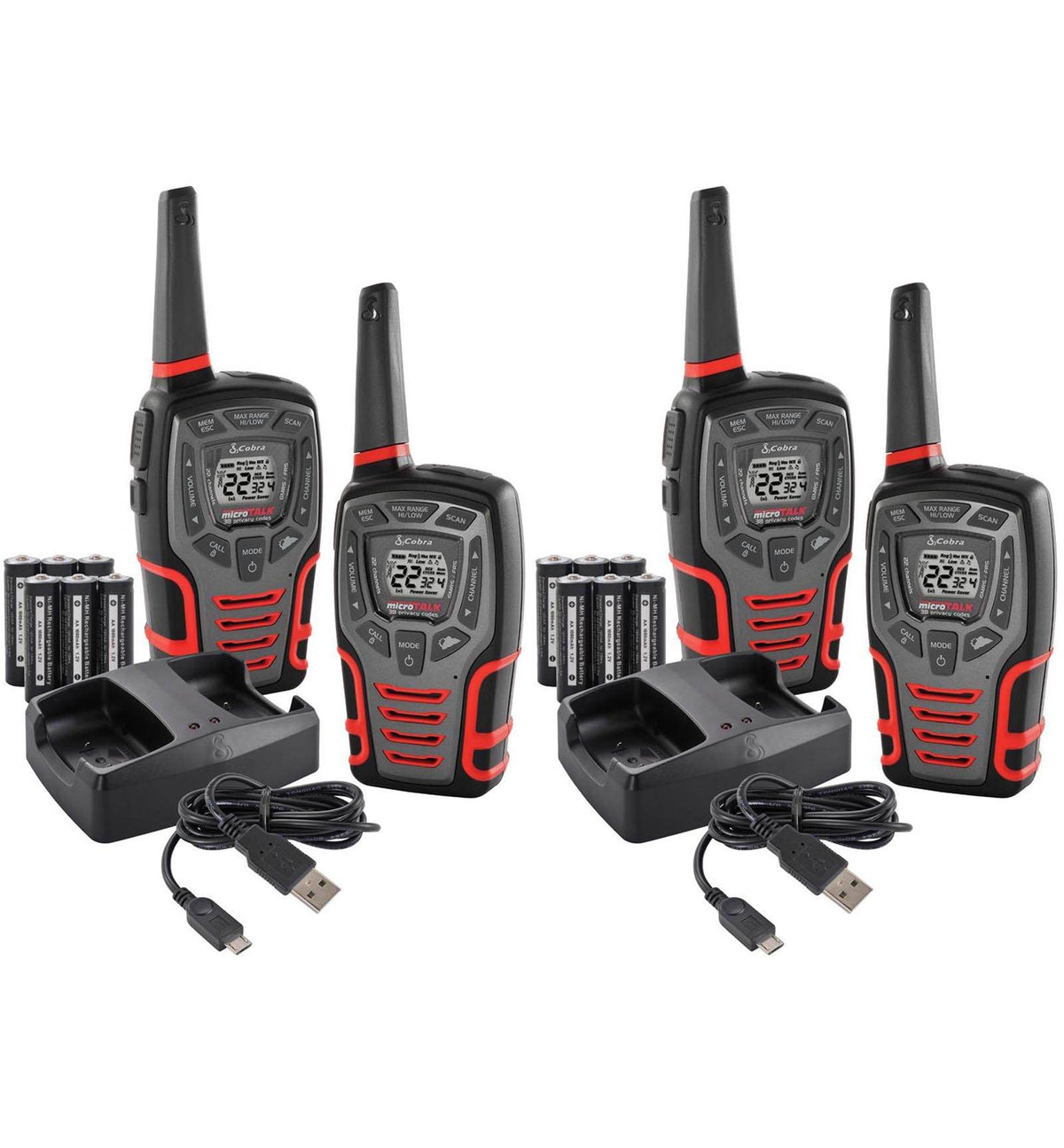 (4) COBRA MicroTalk 28 Mile 22 Channel Walkie Talkie 2-Way Radios w/Vox | CXT545