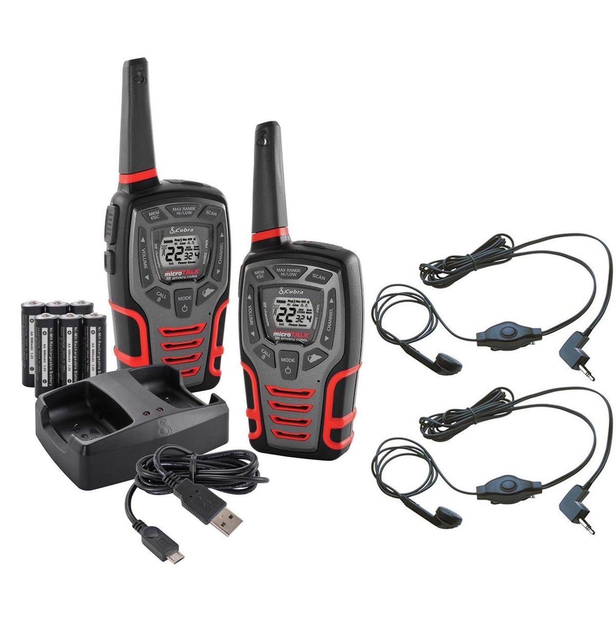 (2)COBRA MicroTalk 28M 22Ch Walkie Talkie,2Way Radios w/Headsets (Cert Refurb)