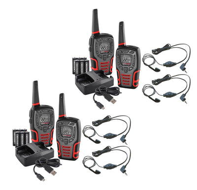 (4) COBRA CXT545 MicroTalk 28 Mile 22 Ch Walkie Talkie 2-Way Radios w/ Headsets