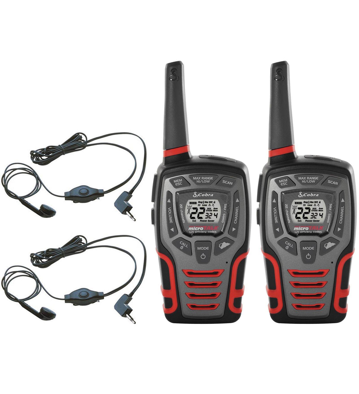 (2) COBRA CXT595 MicroTalk 32 Mile 22 Ch Walkie Talkie 2-Way Radios w/ Headsets