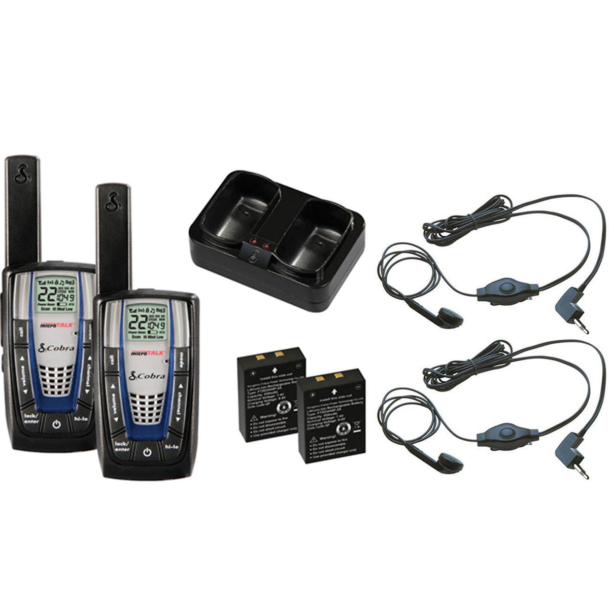 (2) COBRA CXR825 30 Mile 22 Channel Walkie Talkie 2-Way Radios w/ (2) Headsets