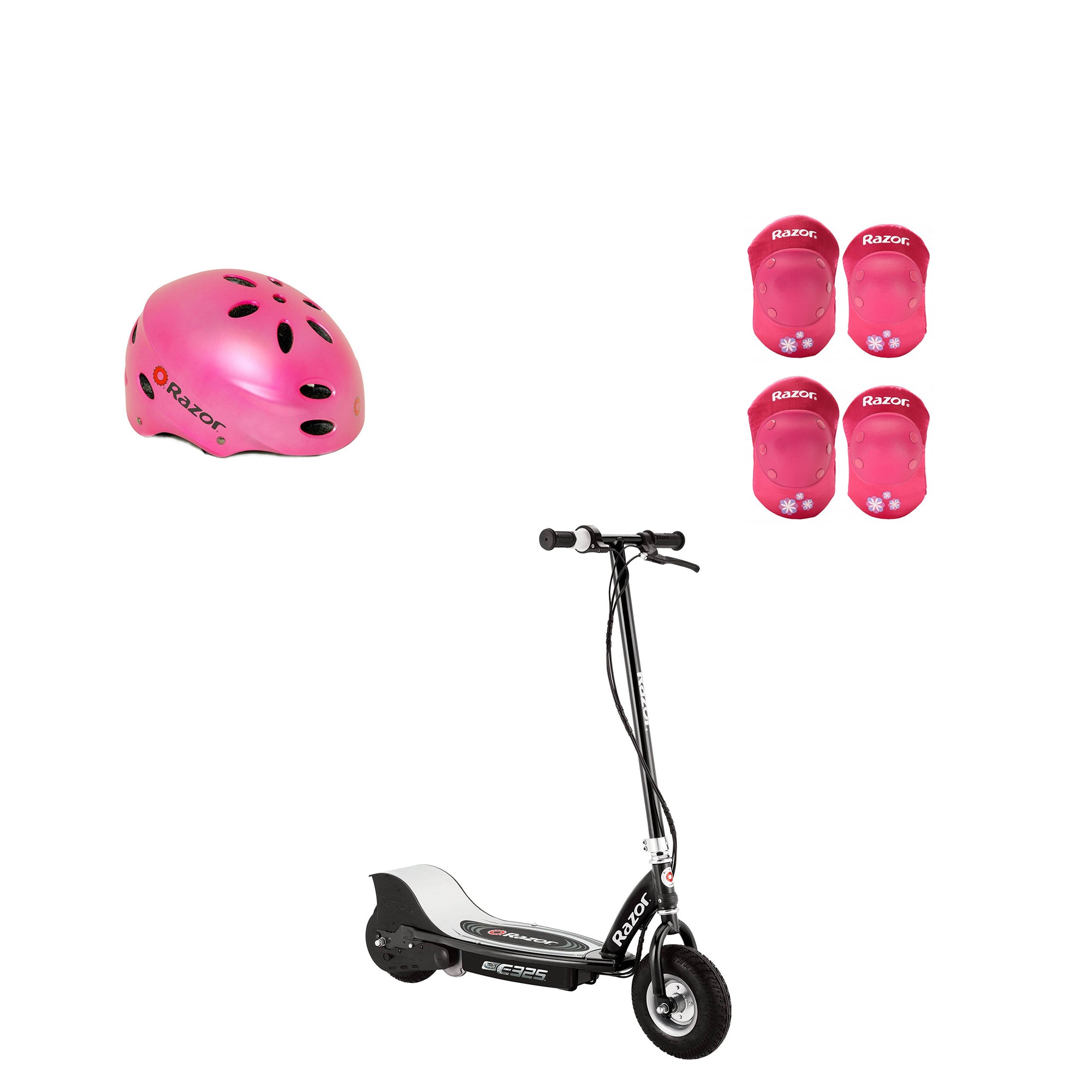 Razor Electric Rechargeable Scooter + Youth Helmet + Kids Elbow & Knee Pad Set