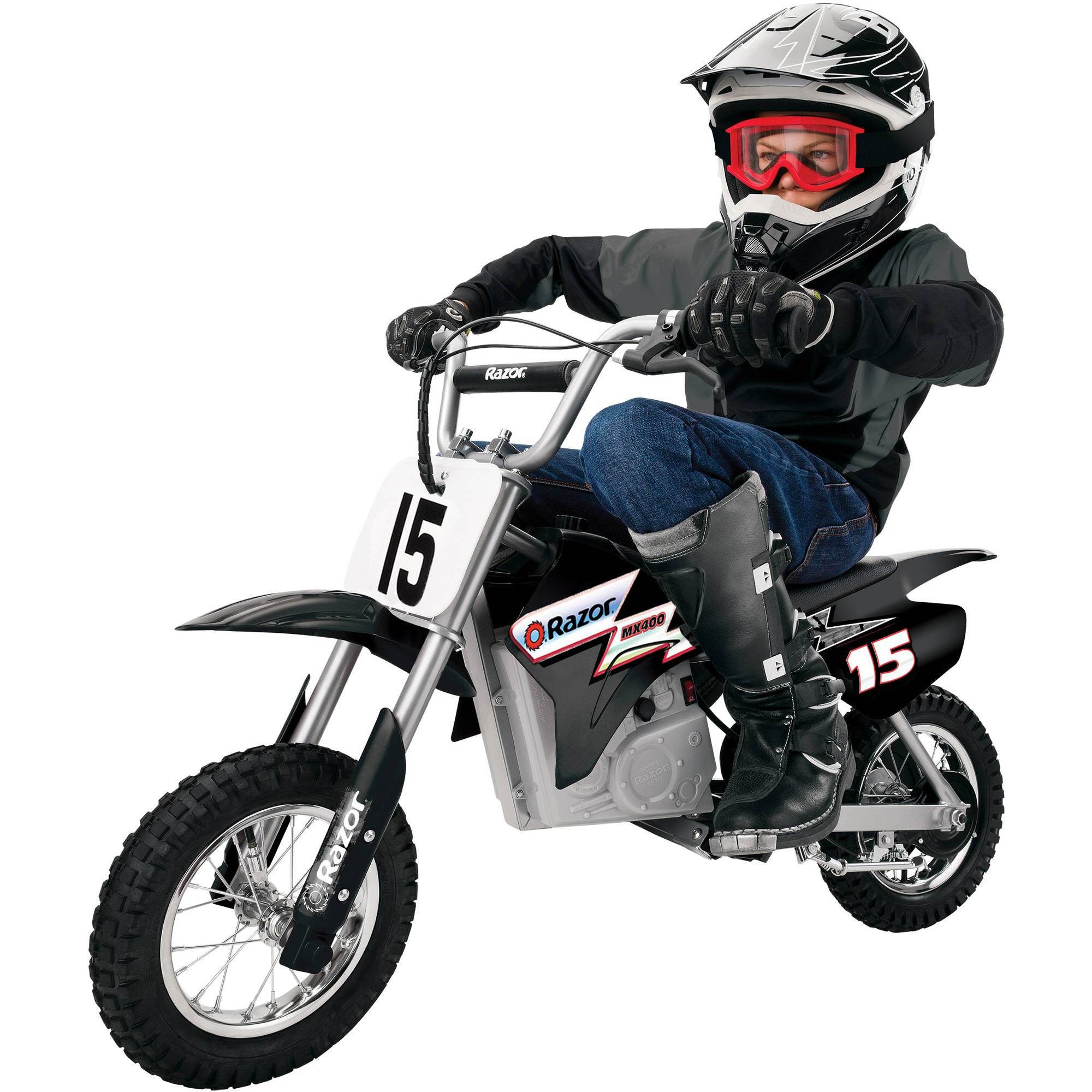 Razor MX400 Dirt Rocket 24V Electric Dirt Bike, Helmet, & Elbow & Knee Pad Set
