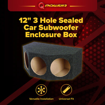 QPower BASS12 3 Hole 12" Sealed Car Subwoofer Enclosure Box | 35 x 20.25 x 15 - VMInnovations
