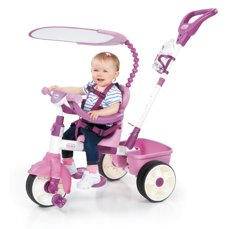 Little Tikes 4-in-1 Basic Edition Parent Push Kid Powered Adjustable Trike, Pink