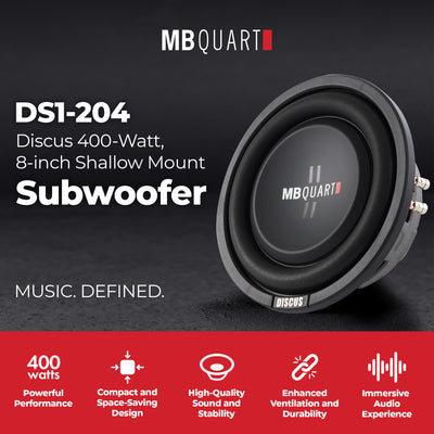 MB Quart DS1-204 400 Watt 8 Inch Shallow Slim DVC 4 Ohm Car Sub, Single Speaker - VMInnovations