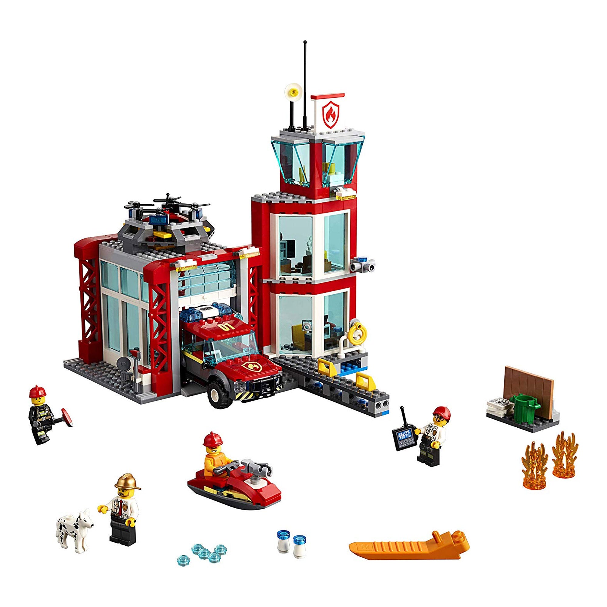 LEGO City 60215 Fire Station Block Building Set with 4 Minifigures, Dog, & Truck