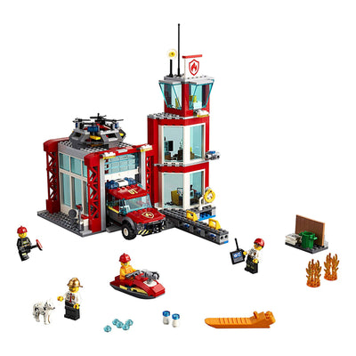 LEGO City 60215 Fire Station Block Building Set with 4 Minifigures, Dog, & Truck