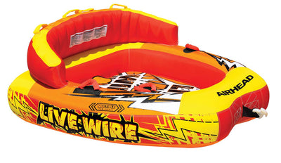 AIRHEAD AHLW-2 Live Wire 2 Inflatable 1-2 Rider Boat Towable Tube with Tow Rope