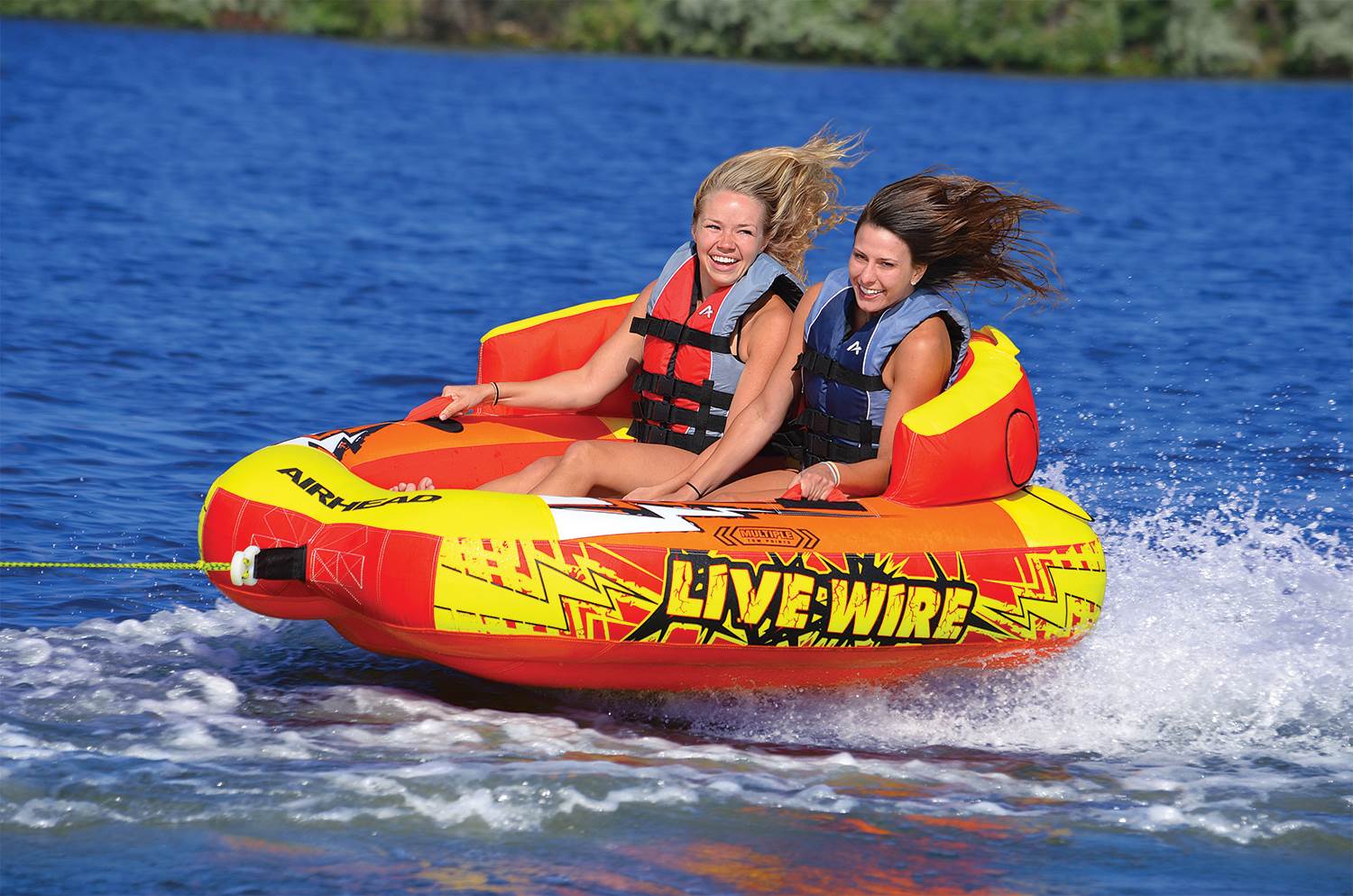 AIRHEAD AHLW-2 Live Wire 2 Inflatable 1-2 Rider Boat Towable Tube with Tow Rope