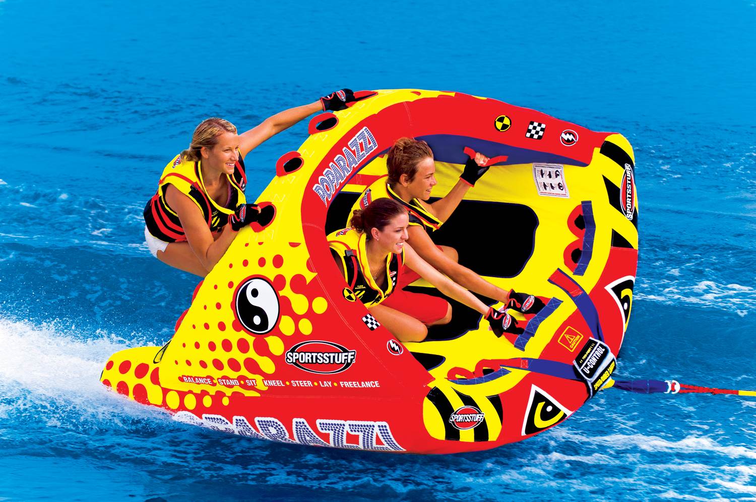 SPORTSSTUFF 53-1750 Poparazzi Triple Rider Inflatable Towable Tube w/ Tow Rope