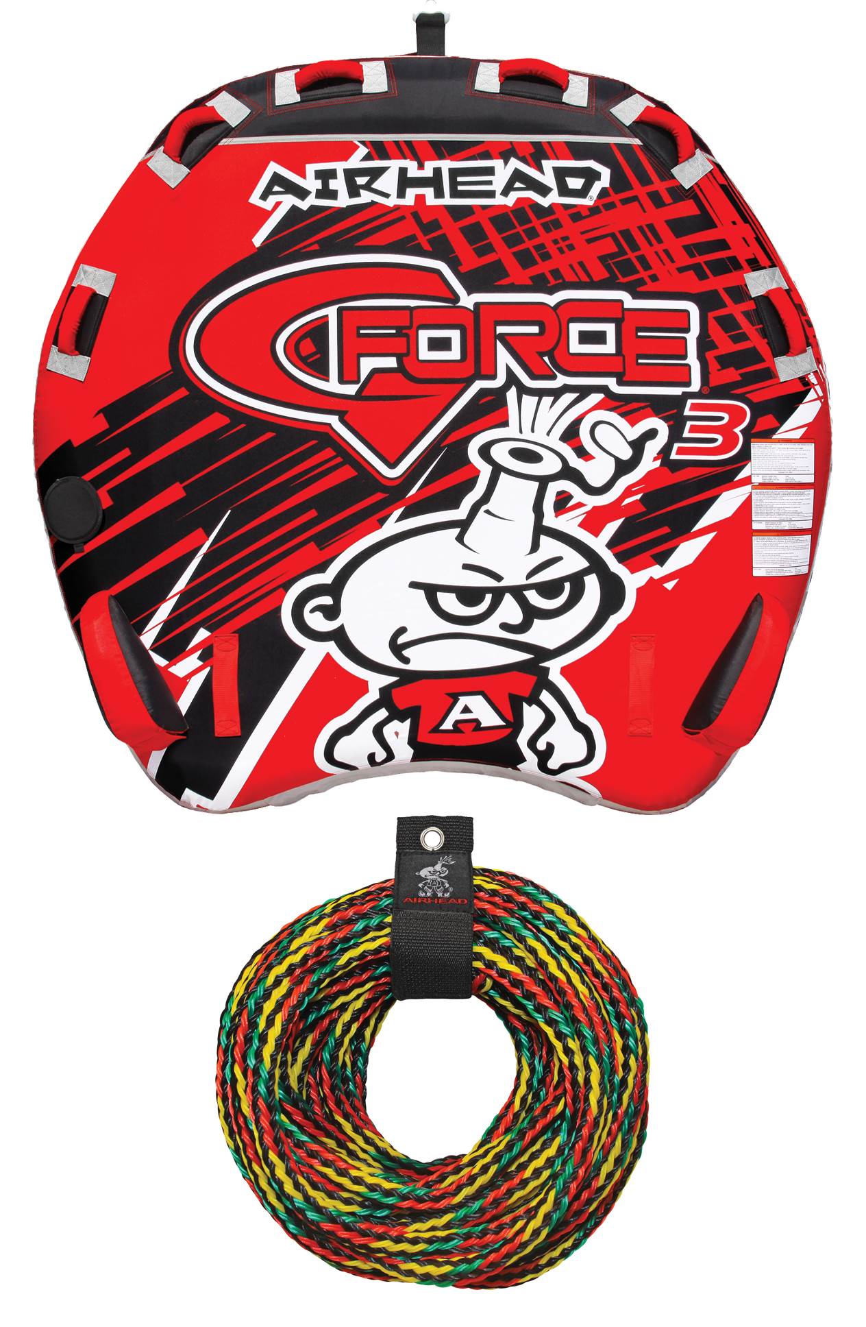 AIRHEAD AHGF-3 G-Force 3 Triple Rider Inflatable Towable Tube w/ 60' Tow Rope