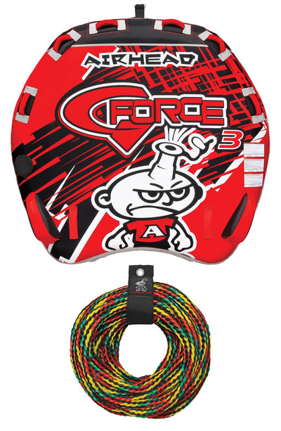 AIRHEAD AHGF-3 G-Force 3 Triple Rider Inflatable Towable Tube w/ 60' Tow Rope