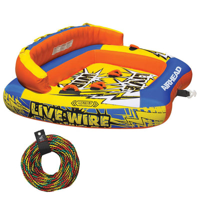 AIRHEAD AHLW-3 Live Wire 3 Inflatable 1-3 Rider Boat Towable Tube + 60' Tow Rope
