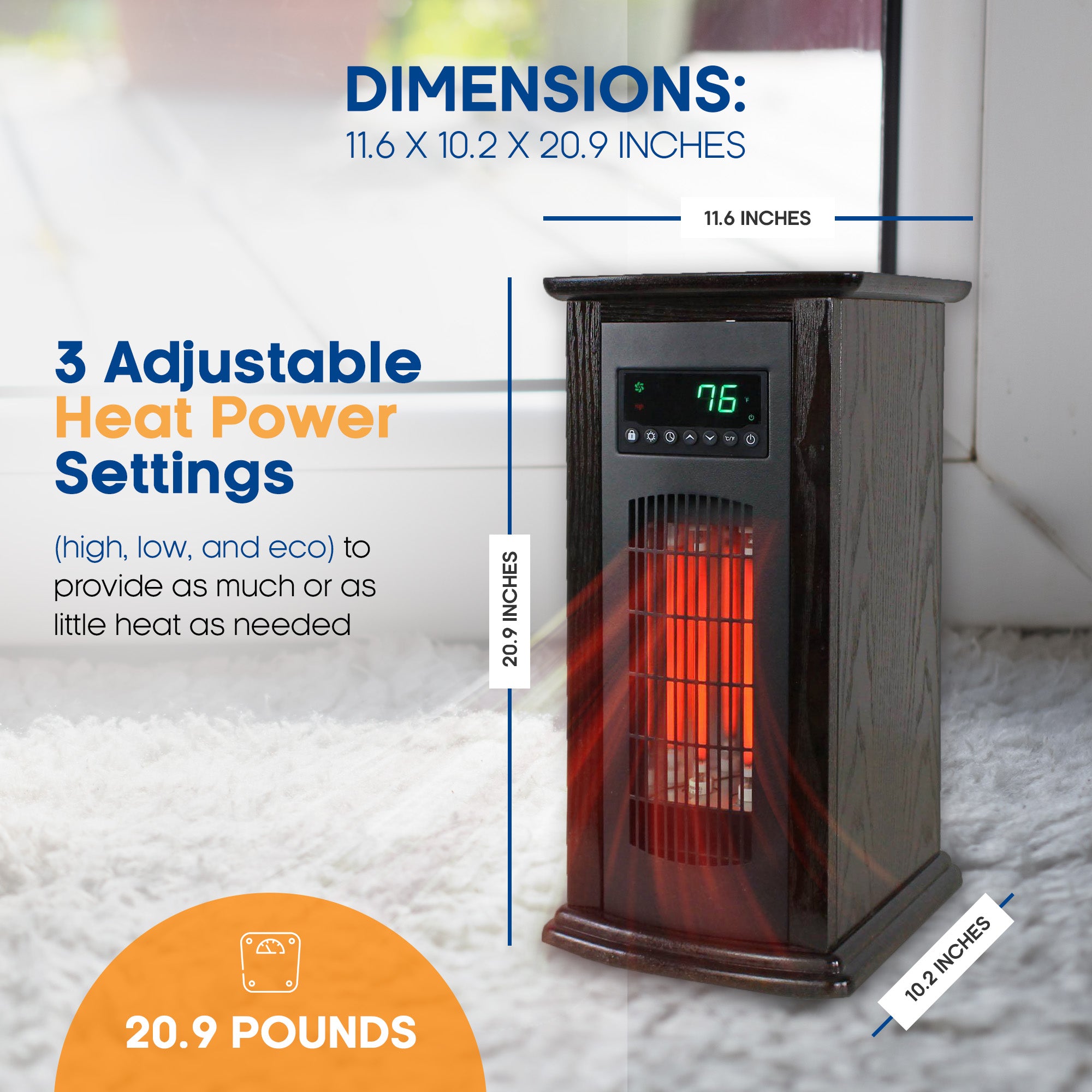 LifeSmart LifePro 1500 Watt 1500 BTU Infrared Quartz Indoor Tower Space Heater - VMInnovations