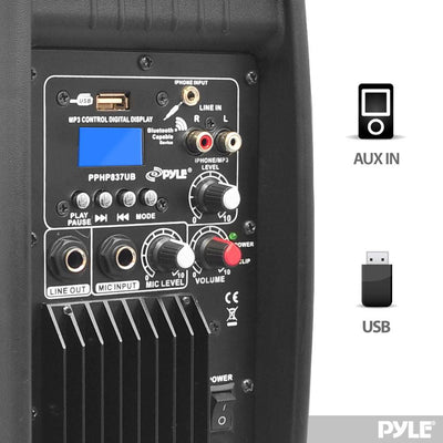 NEW PylePro PPHP837UB 600 Watt 8 Inch Bluetooth Powered Pro DJ PA Audio Speaker