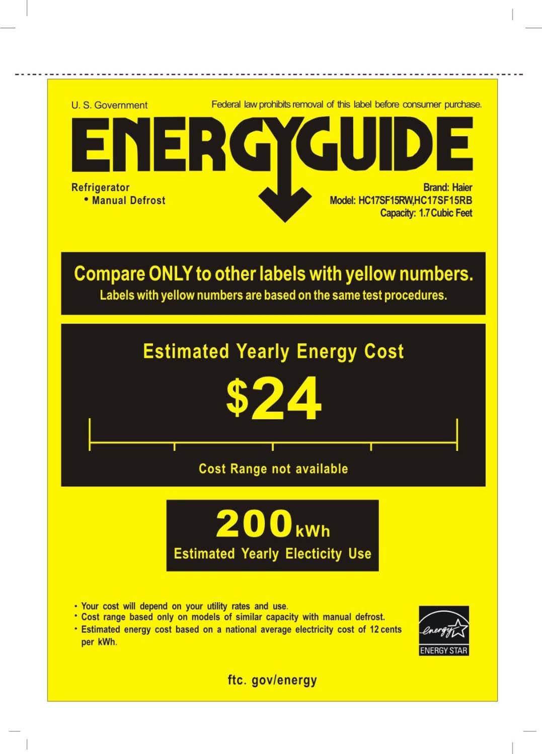 Haier HC17SF15RB 1.7 Cubic Ft. Refrigerator/Freezer, Energy Star - Open Box