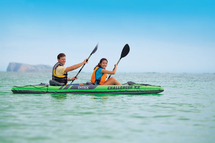 Intex 1-Person Inflatable Kayak w/ 2-Person Inflatable Kayak both w/ oars & pump